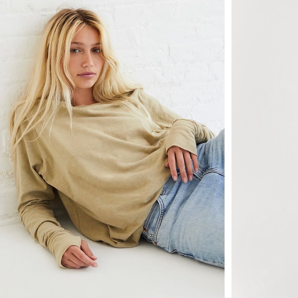 Free People Long Sleeve Tee in Beige